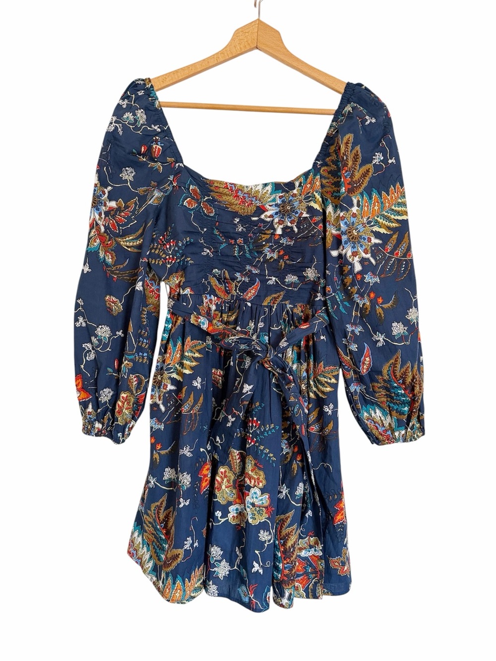 Caroline Constas Navy Blue Floral Long Puff Sleeve Mini Dress size M
